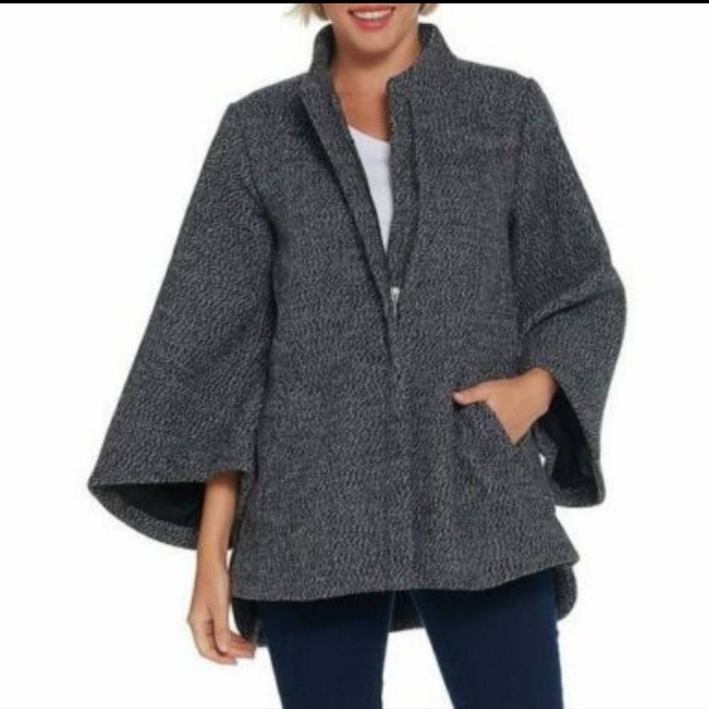 H by Halston Halston Zip-Front Wool Cape Jacket